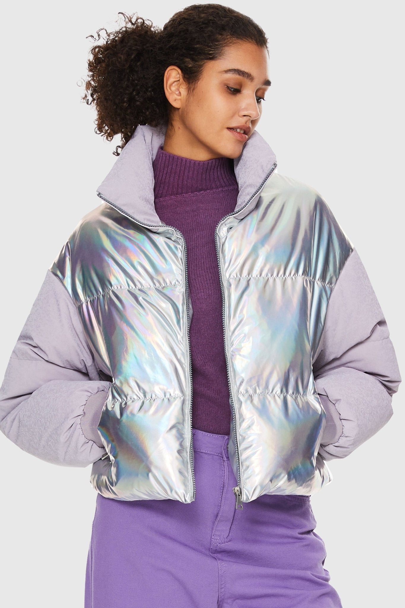 Orolay-Puff-O Colorlay Chrome Cropped Puffer-Puff - O Colorlay Chrome Cropped Puffer - Orolay, #color_Light Purple