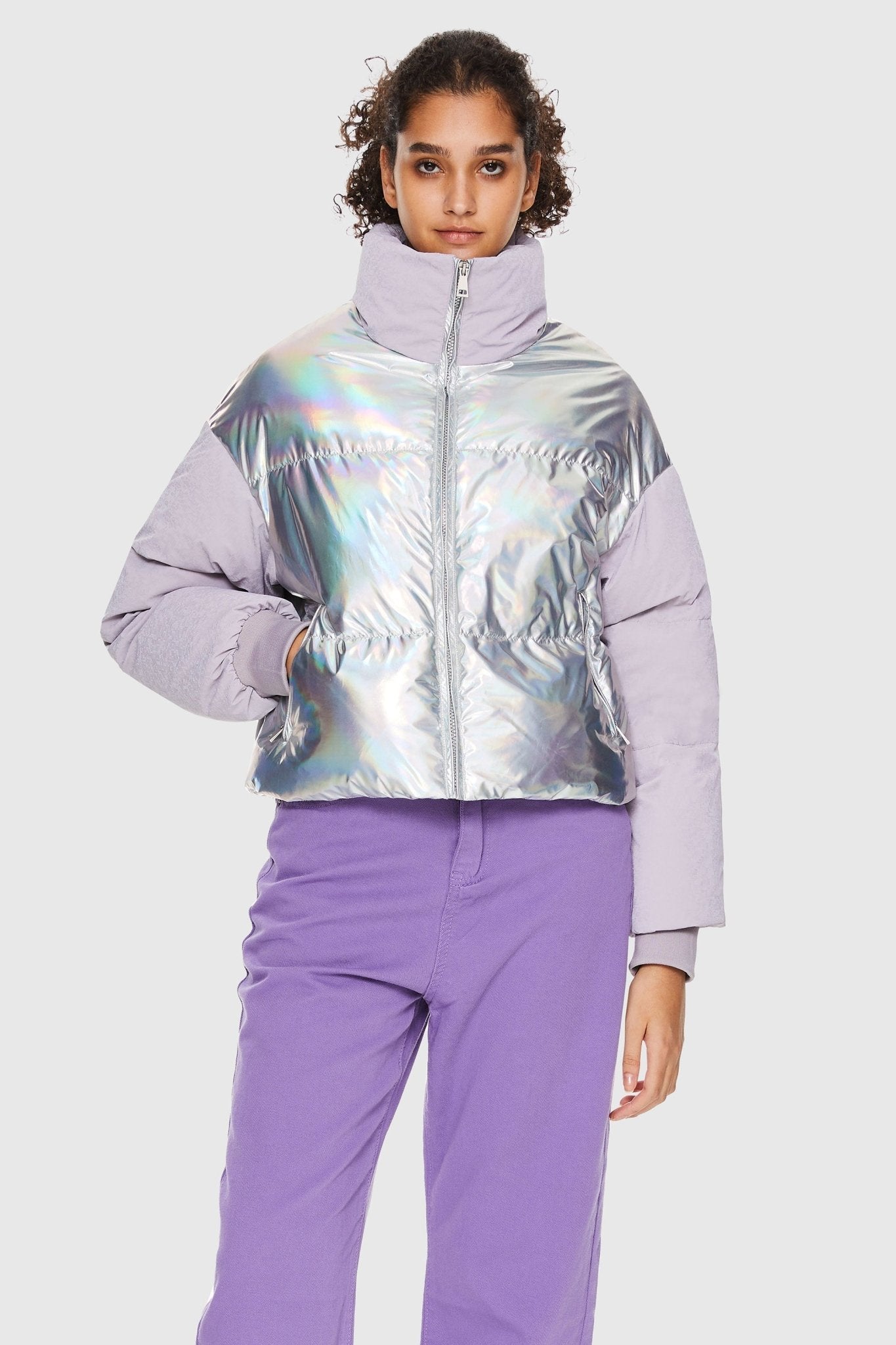 Orolay-Puff-O Colorlay Chrome Cropped Puffer-Puff - O Colorlay Chrome Cropped Puffer - Orolay, #color_Light Purple