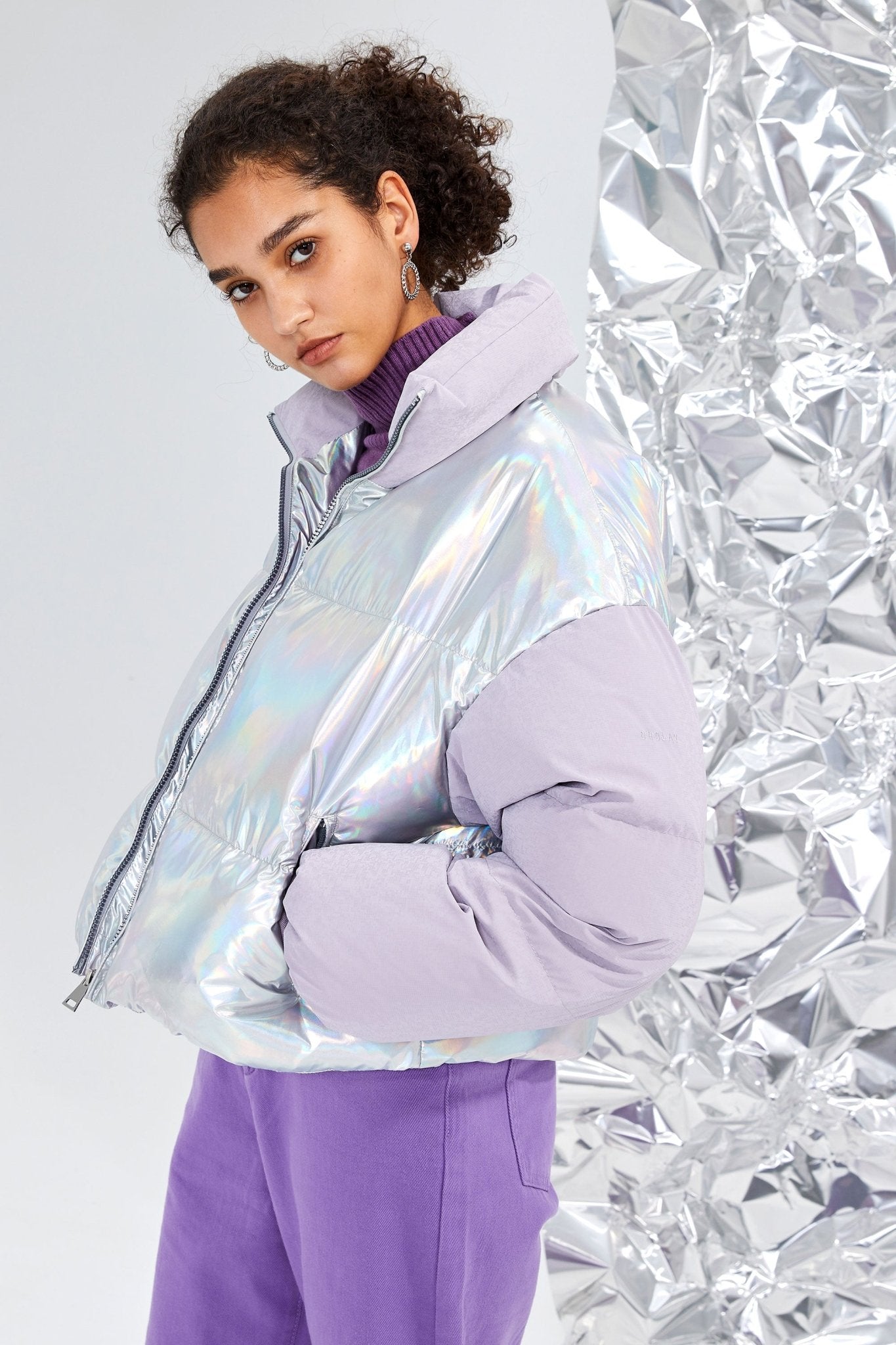 Orolay-Puff-O Colorlay Chrome Cropped Puffer-Puff - O Colorlay Chrome Cropped Puffer - Orolay, #color_Light Purple