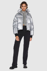 Orolay-Puff-O Cosmos Chrome Cropped Puffer-#color_Metallic Silver