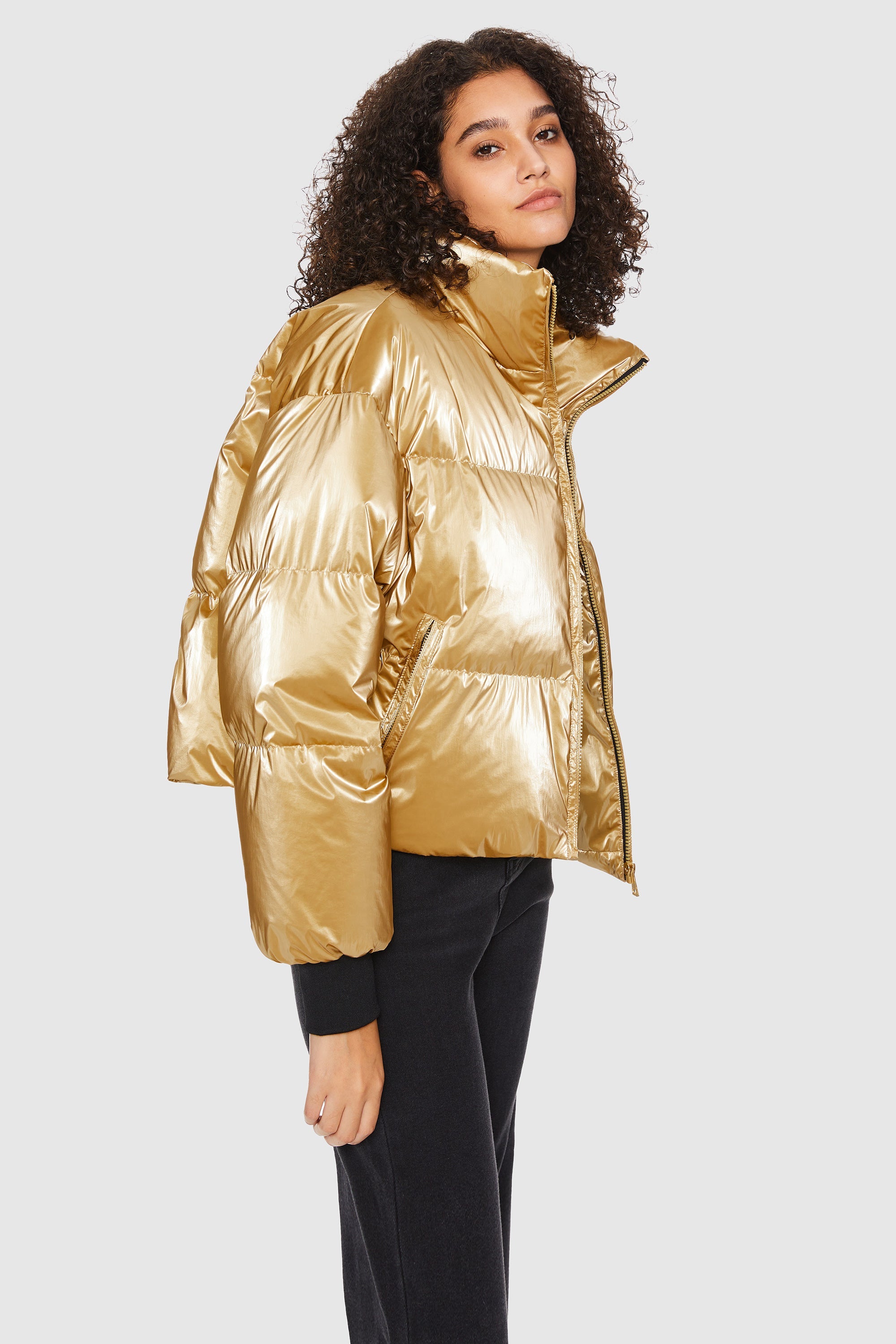 Orolay-Puff-O Cosmos Chrome Cropped Puffer-#color_Metallic Golden