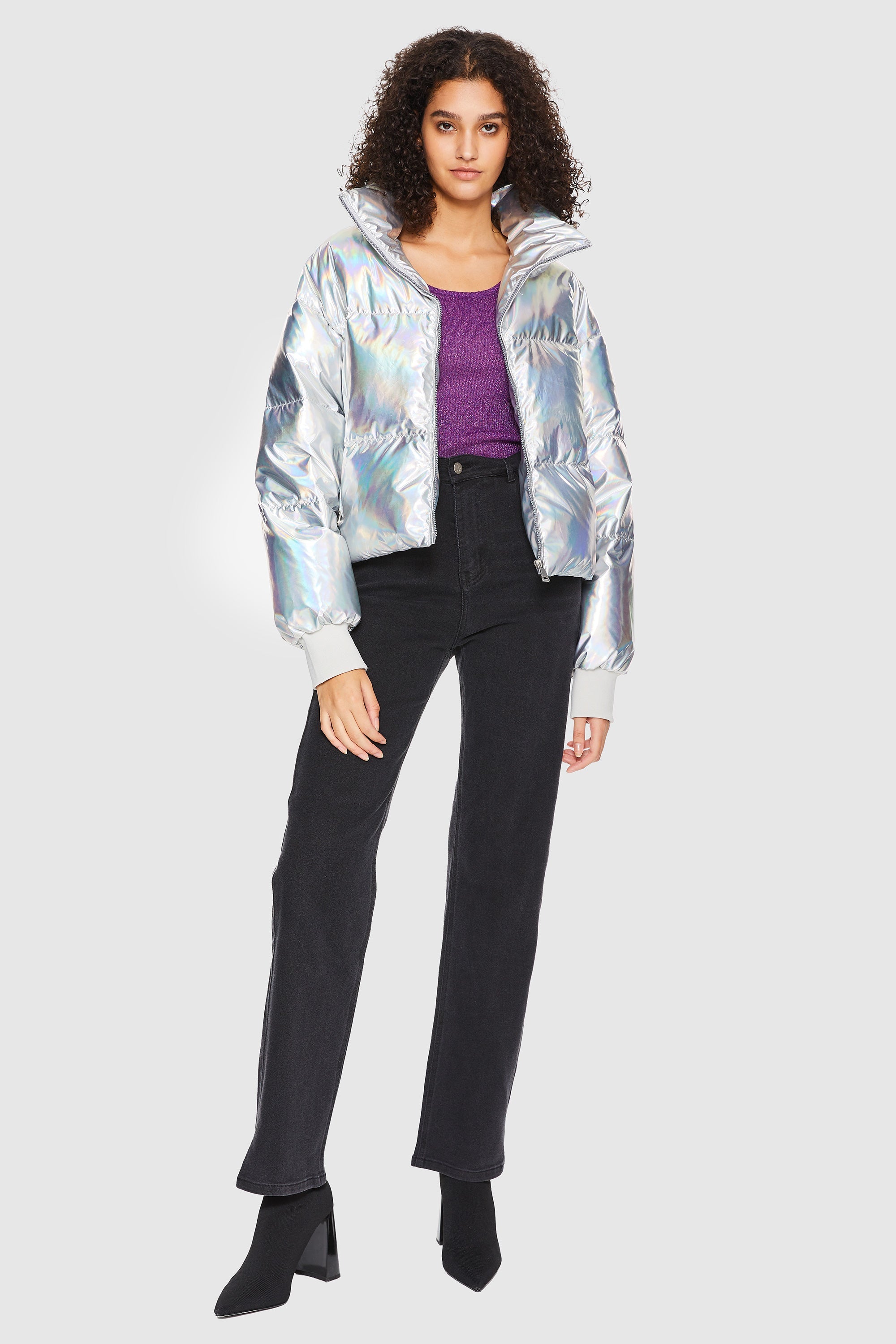 Orolay-Puff-O Cosmos Chrome Cropped Puffer-#color_Metallic Colorful