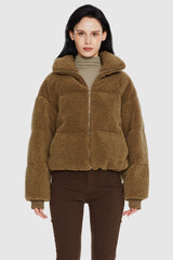 Orolay-Puff-O Earthugger Fleece Cropped Jacket-#color_Bronze Brown