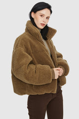 Orolay-Puff-O Earthugger Fleece Cropped Jacket-#color_Bronze Brown