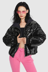 Orolay-Puff-O O-Lab Disco Sequin Jacket-#color_Black crystal