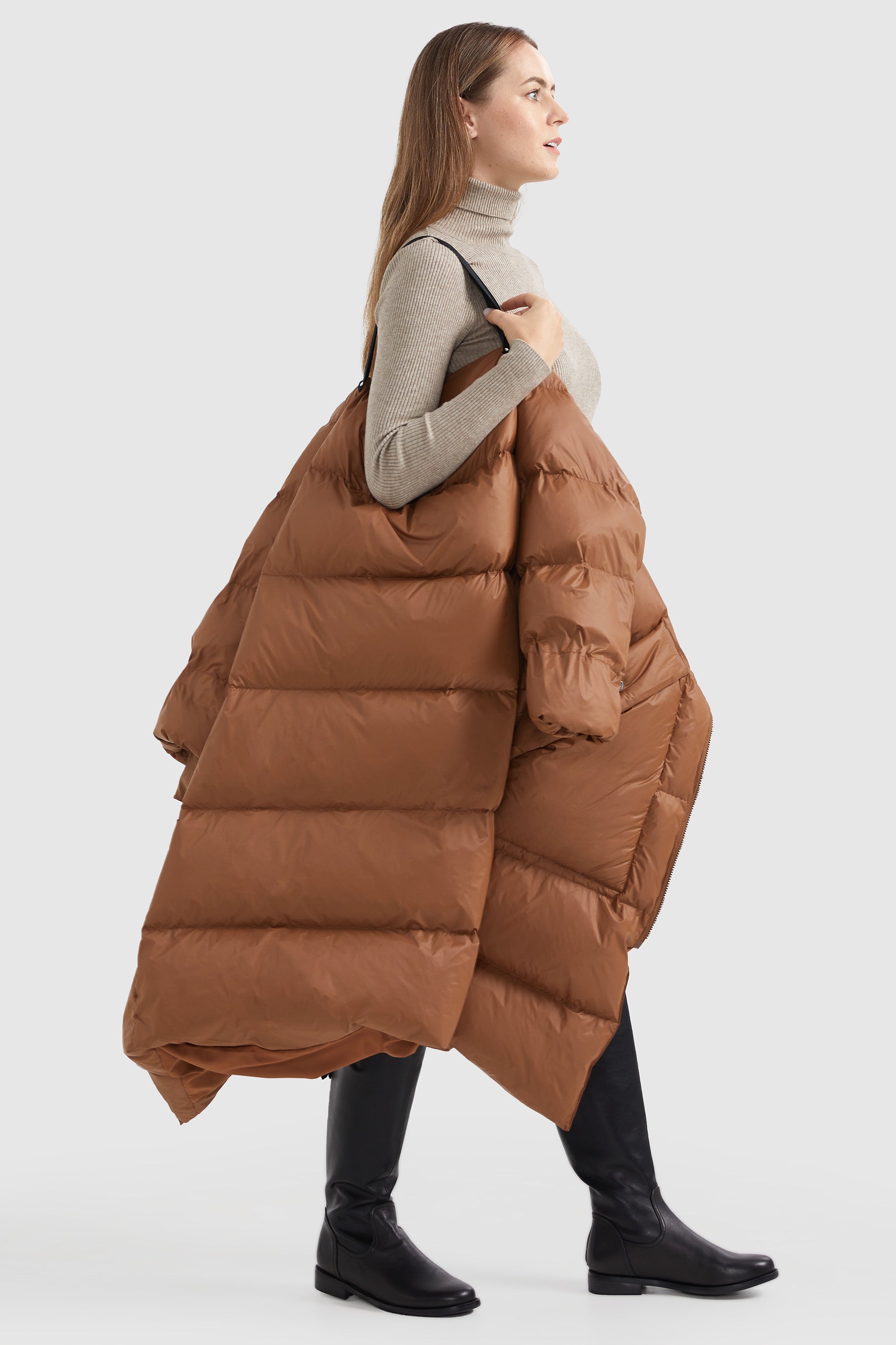 Orolay-Puffer Long Stylish Winter Jacket with Warm Thickened Collar-#color_Bombay Brown