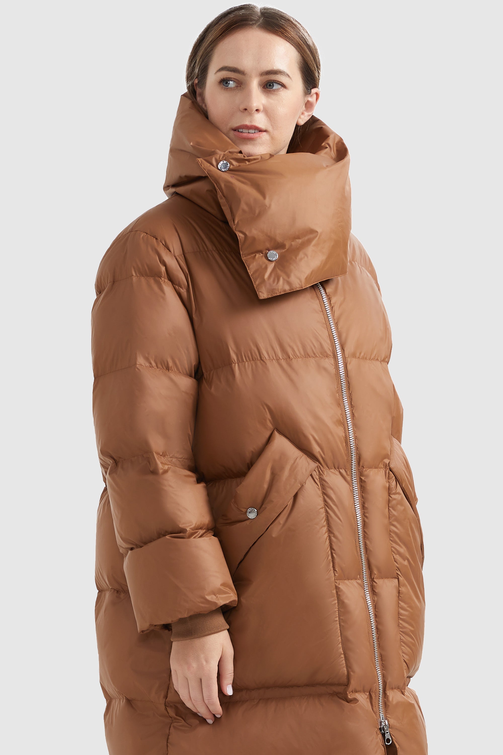 Orolay-Puffer Long Stylish Winter Jacket with Warm Thickened Collar-#color_Bombay Brown