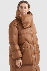 Orolay-Puffer Long Stylish Winter Jacket with Warm Thickened Collar-#color_Bombay Brown