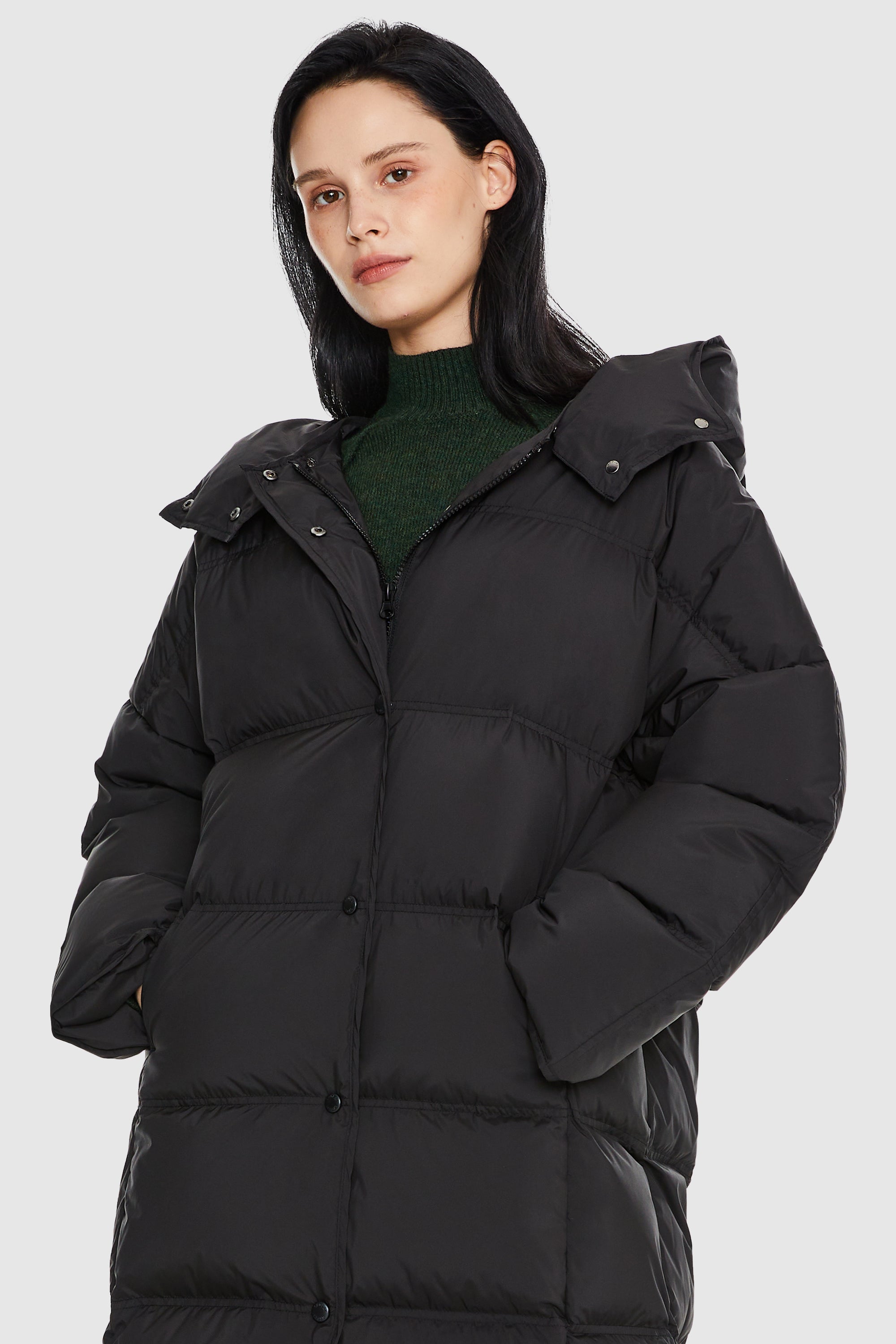 Orolay-Puffy Puffer Jacket with Detachable Hood-#color_Black