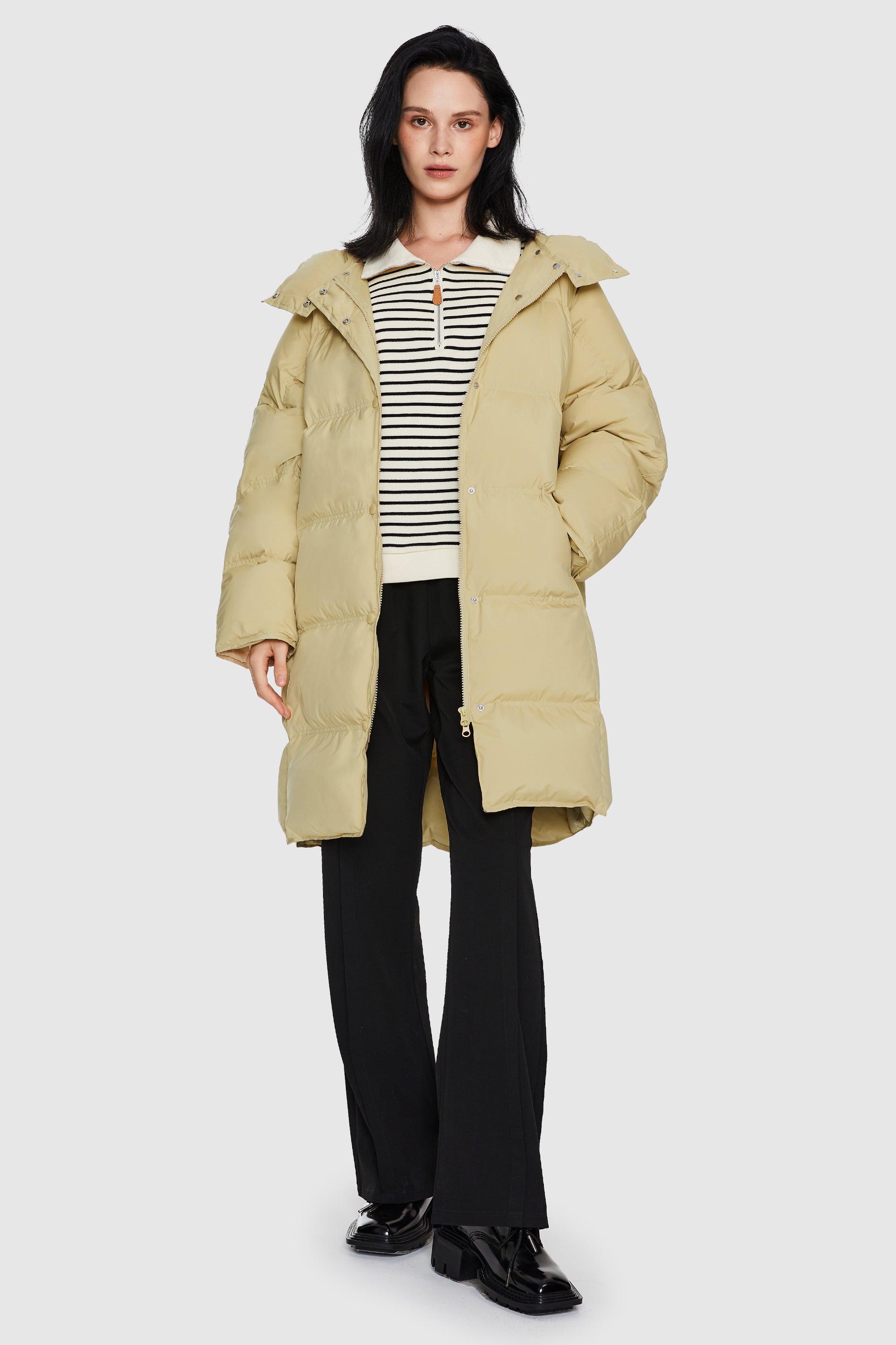 Orolay-Puffy Puffer Jacket with Detachable Hood-#color_Frosted Almond