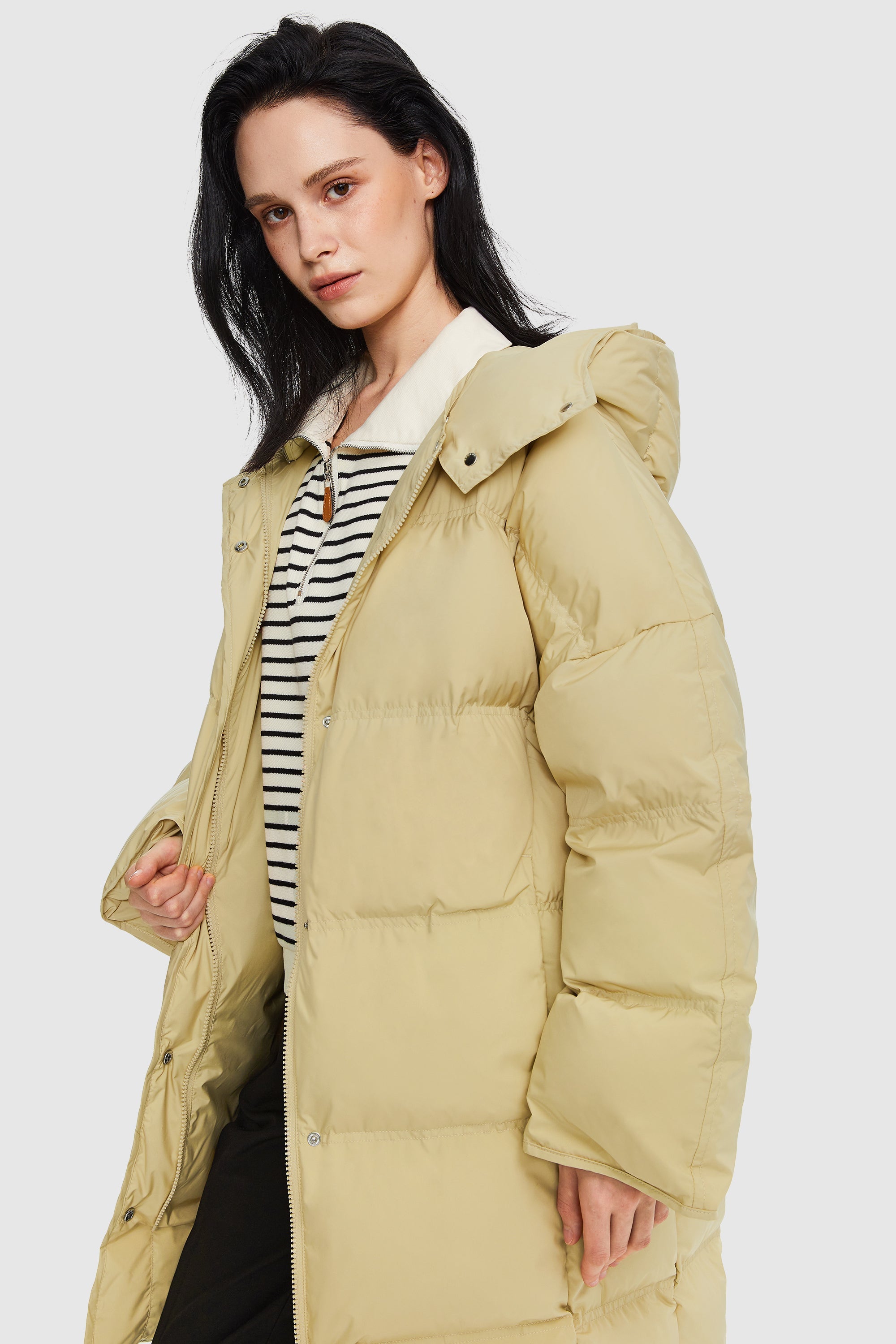 Orolay-Puffy Puffer Jacket with Detachable Hood-#color_Frosted Almond