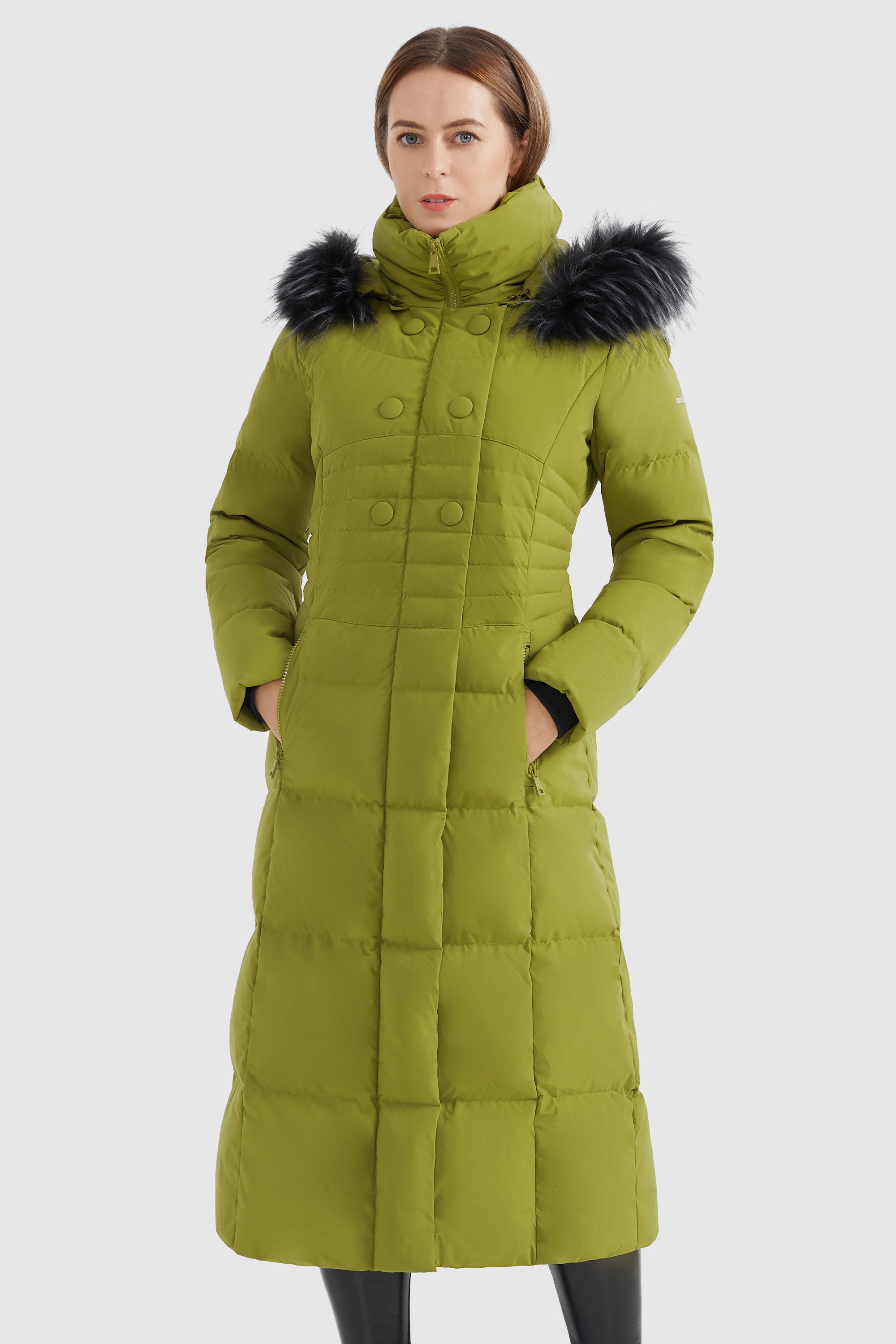 Orolay-Quilted Hooded Fur Long Puffer Coat-#color_Camping Gear