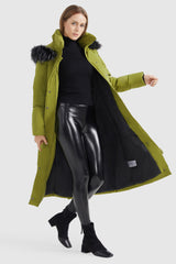 Orolay-Quilted Hooded Fur Long Puffer Coat-#color_Camping Gear