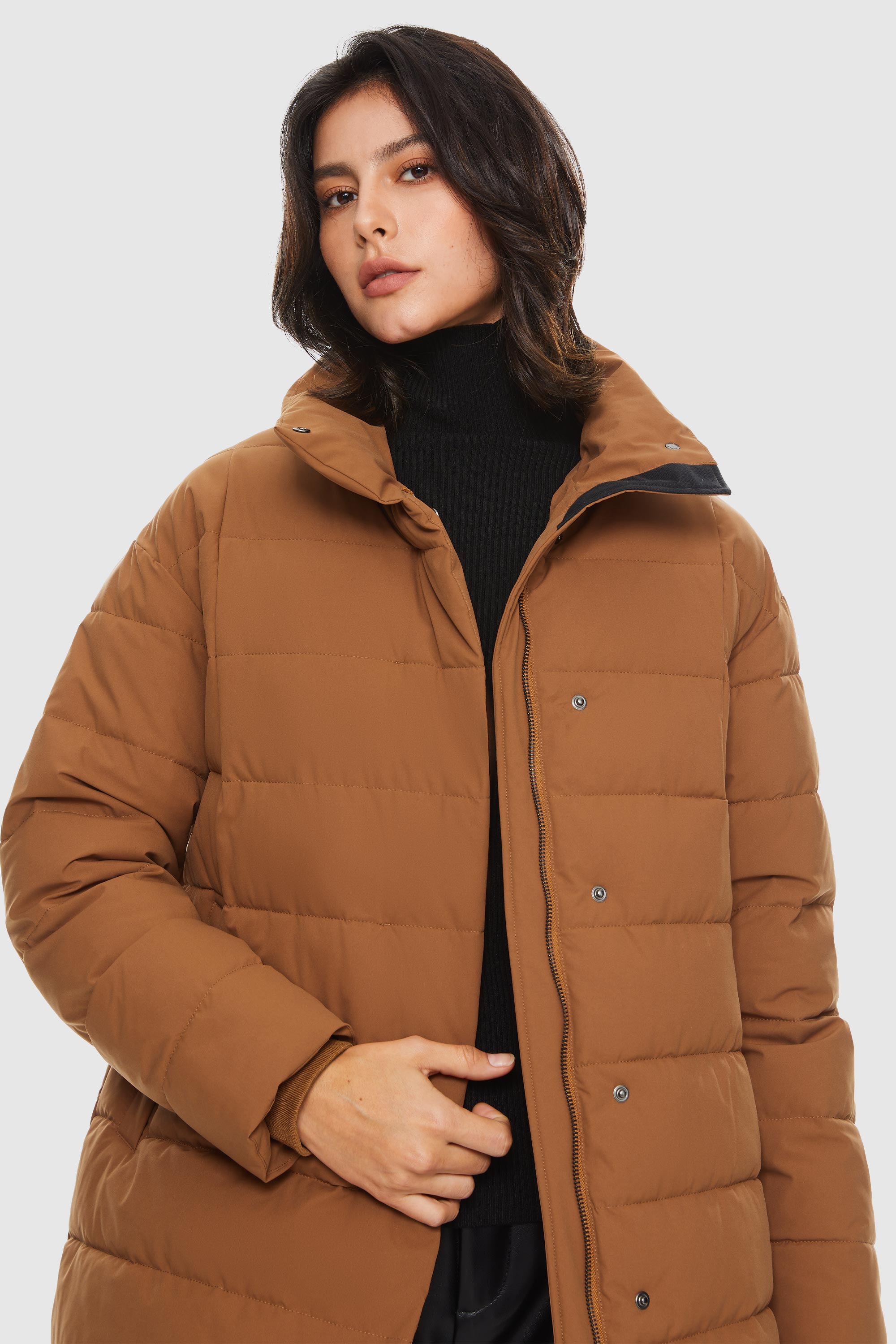 Orolay-Quilted Mid-Length Coat-#color_Bombay Brown