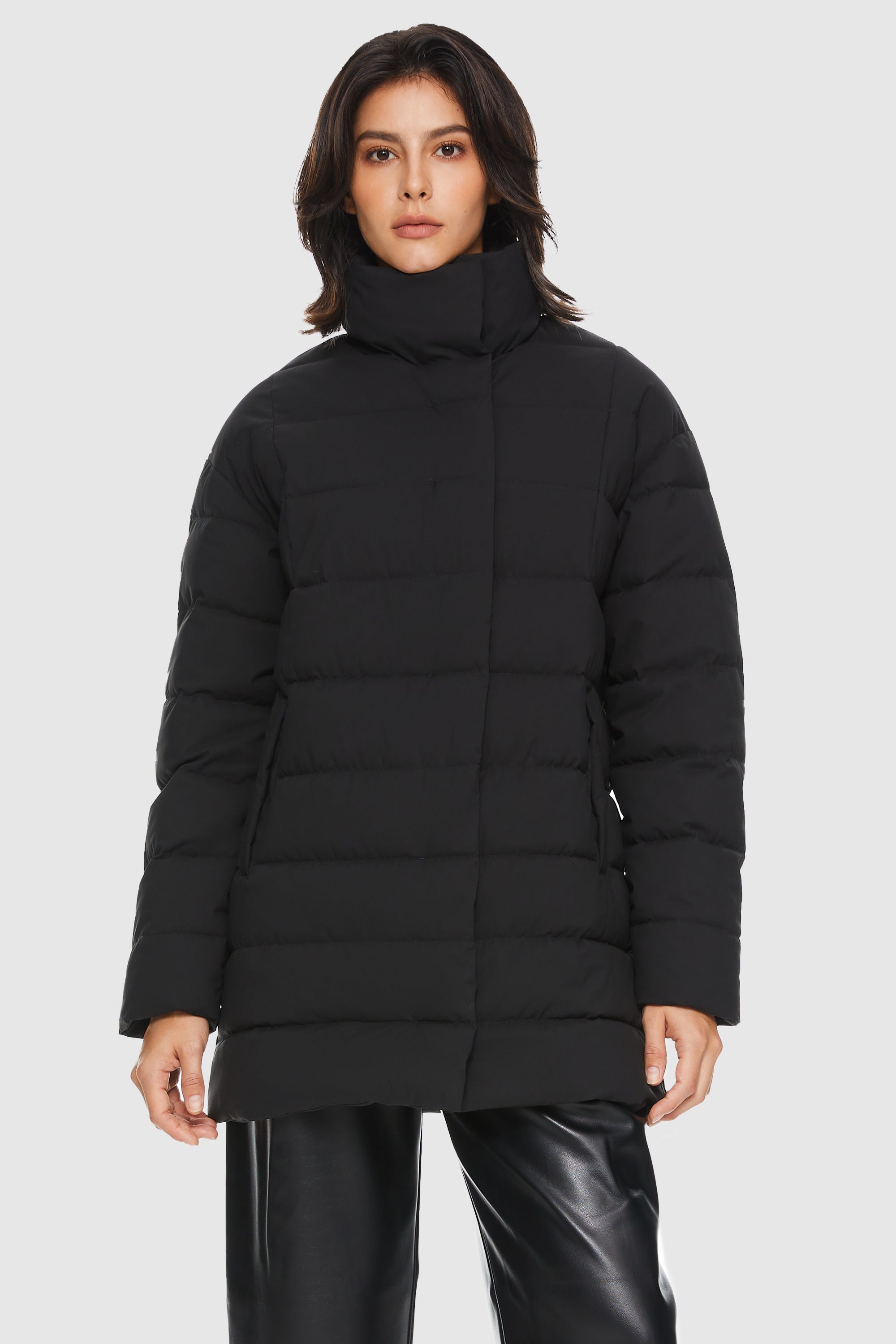 Orolay-Quilted Mid-Length Coat-#color_Black