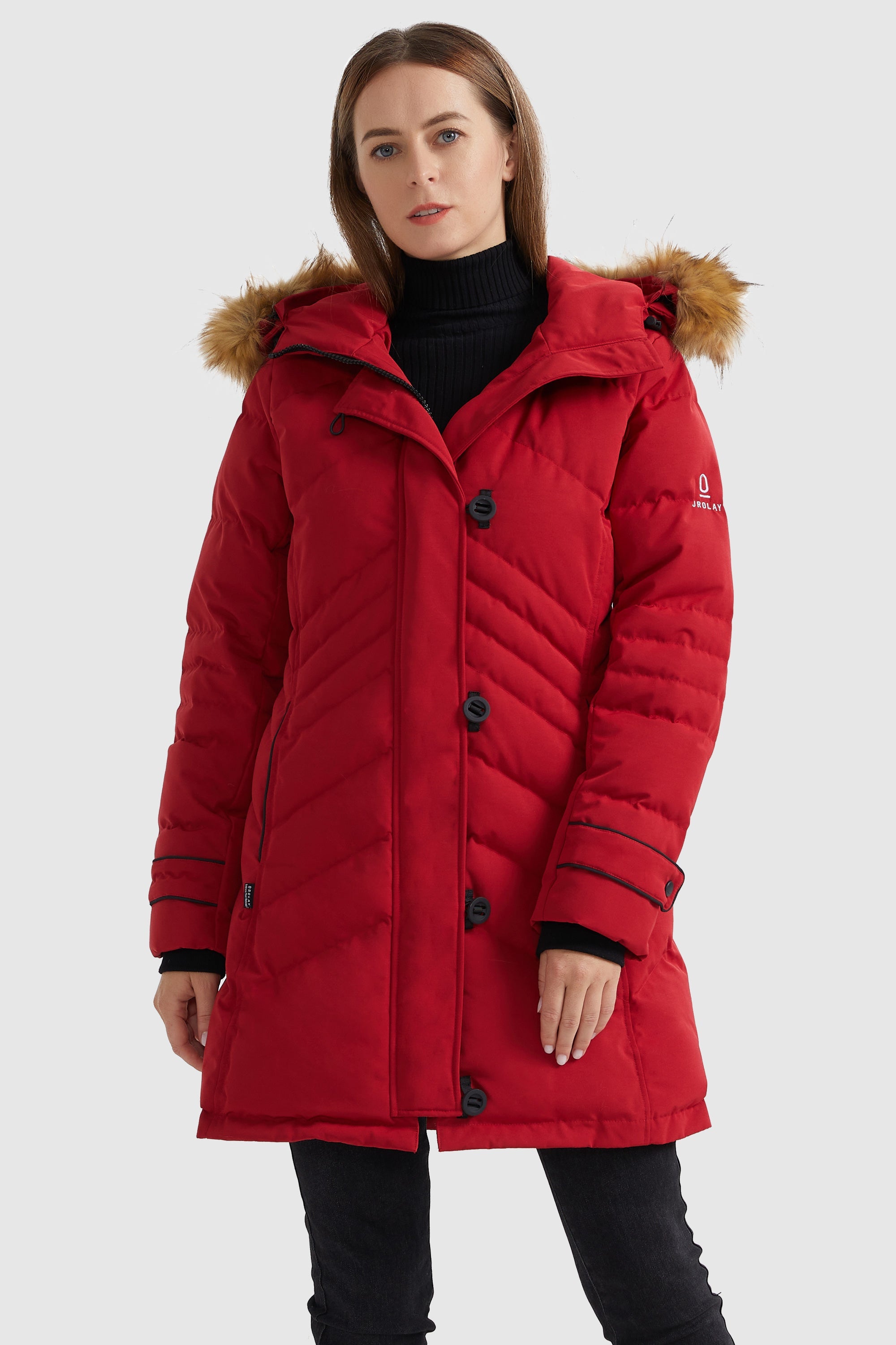 Orolay-Quilted Thickned Down Coat-#color_Racing Red