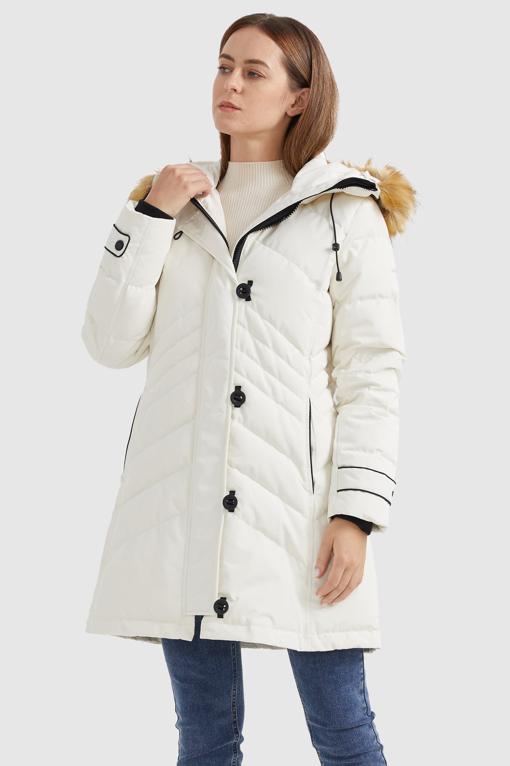 Orolay-Quilted Thickned Down Coat-#color_White