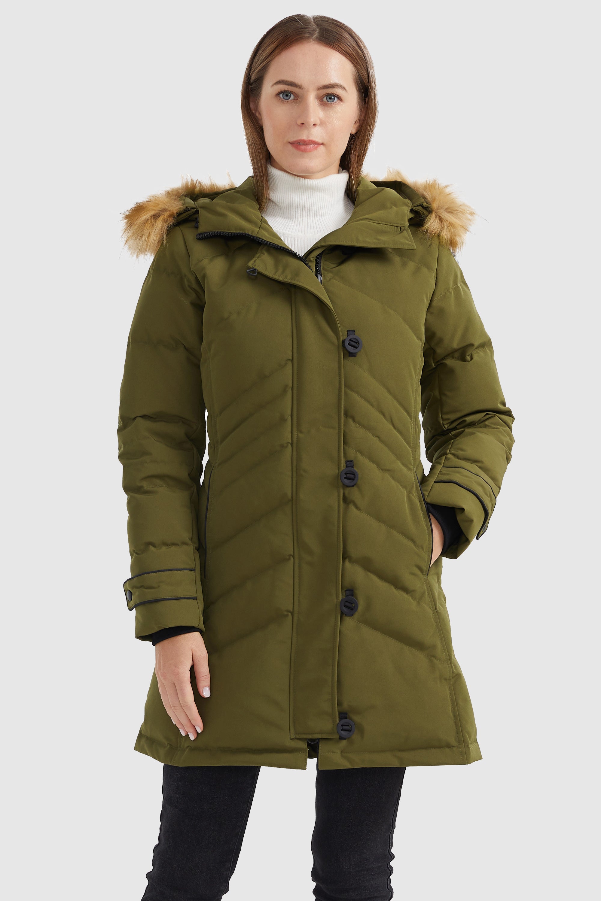 Orolay-Quilted Thickned Down Coat-#color_Fir Green