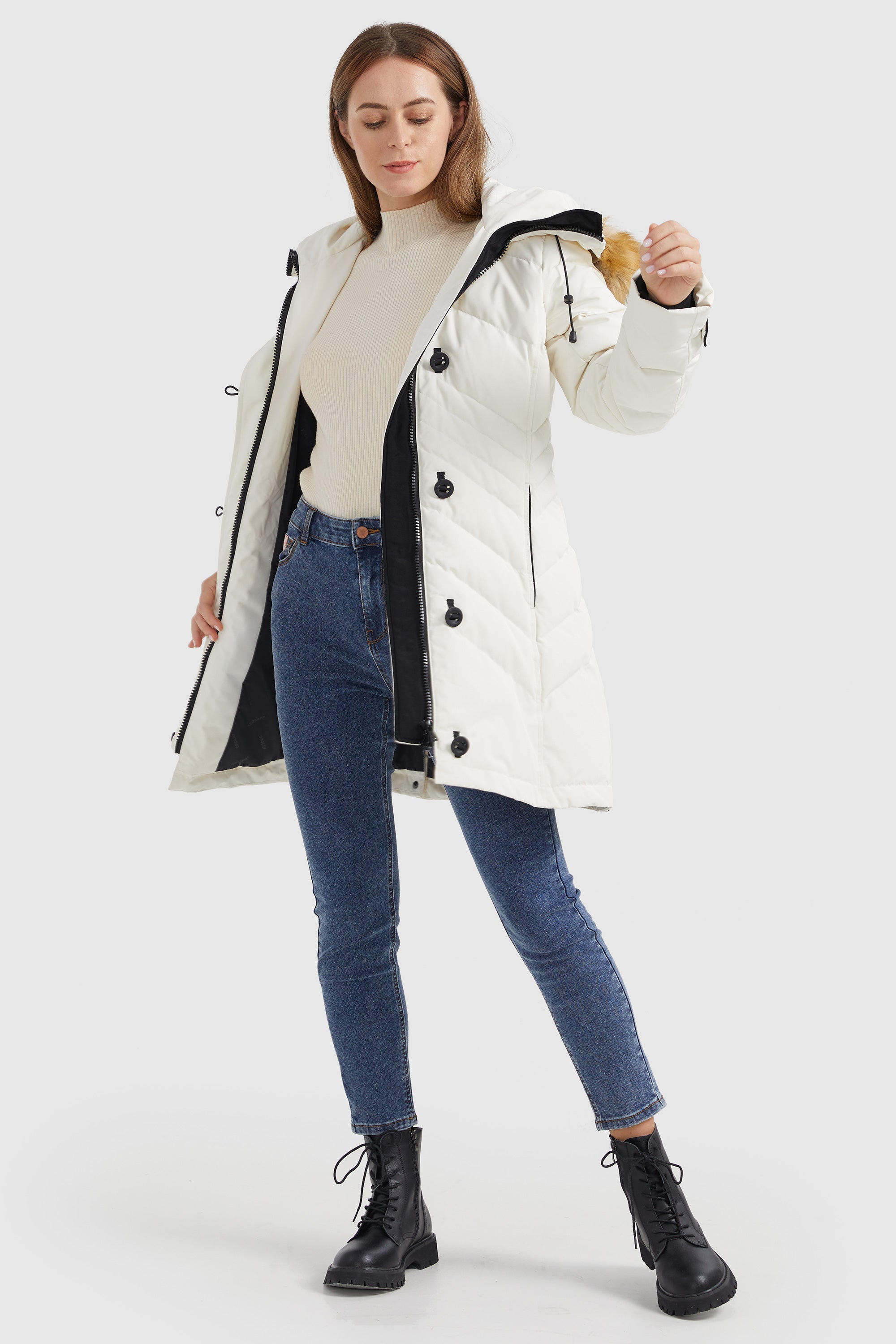 Orolay-Quilted Thickned Down Coat-#color_White