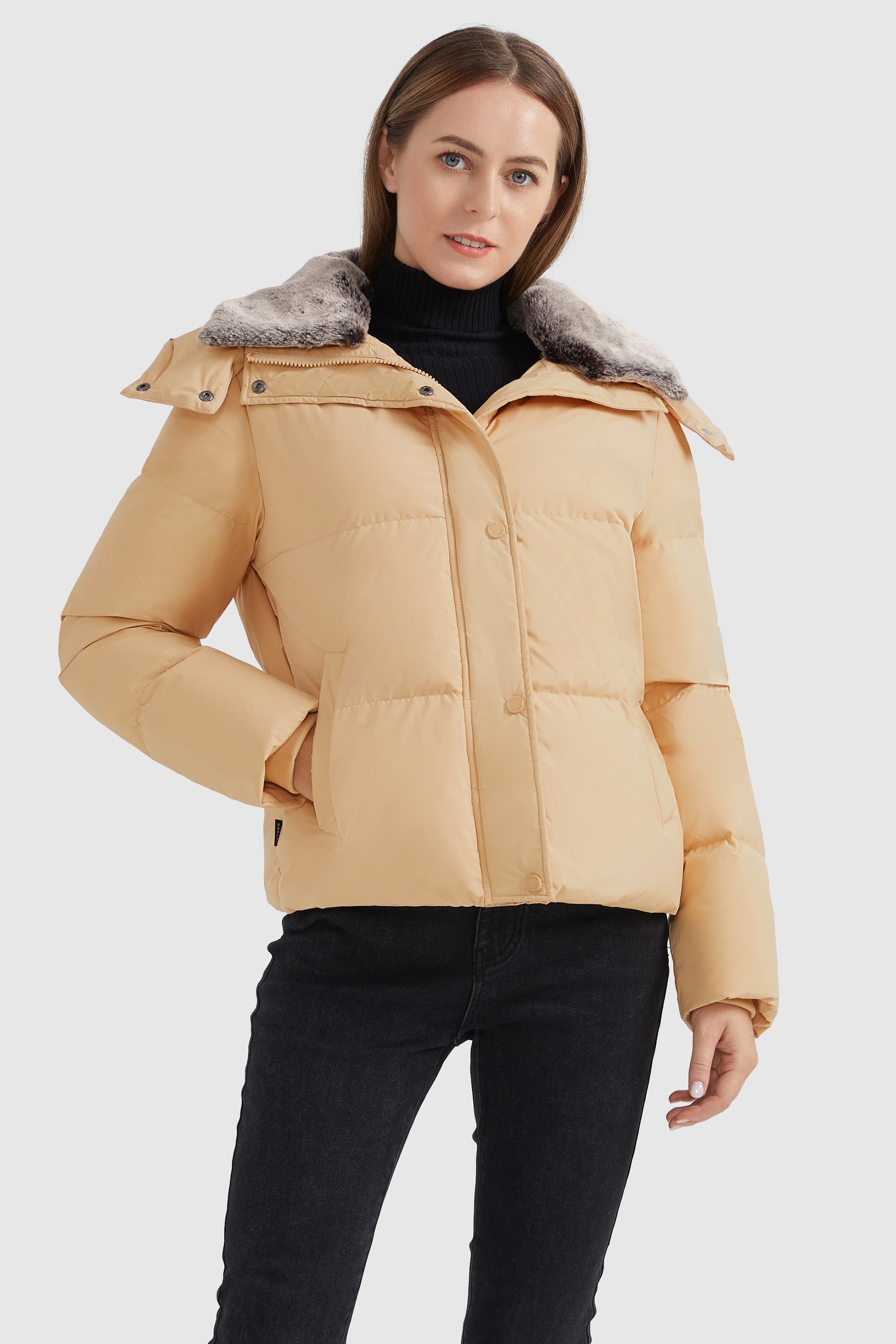 Orolay-Removable Faux Fur Collar Puffer Down Jacket-#color_Dawn