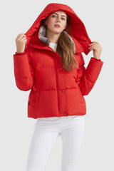 Orolay-Removable Faux Fur Collar Puffer Down Jacket-#color_Cherry Tomato