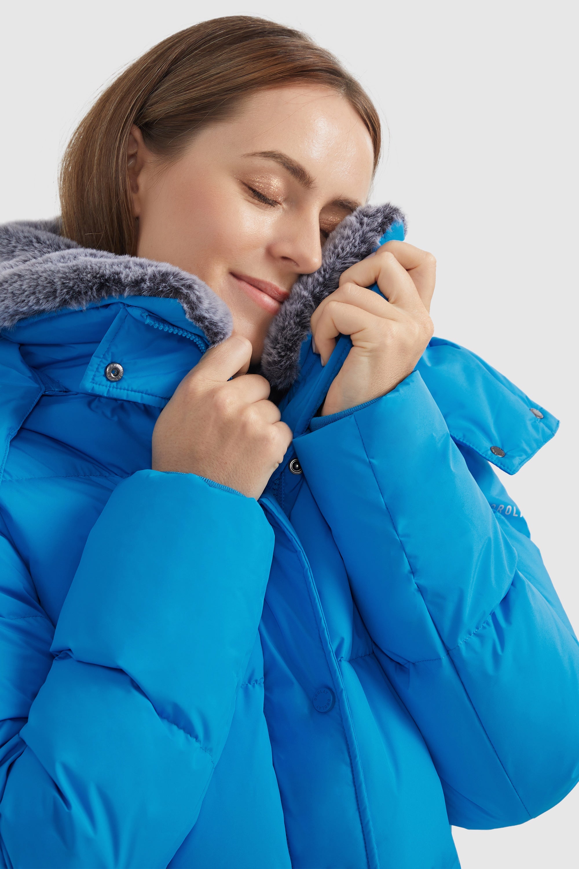 Orolay-Removable Faux Fur Collar Puffer Down Jacket-#color_Malibu Blue