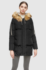 Orolay-Removable Fur Large Pockets Down Jacket-#color_Black