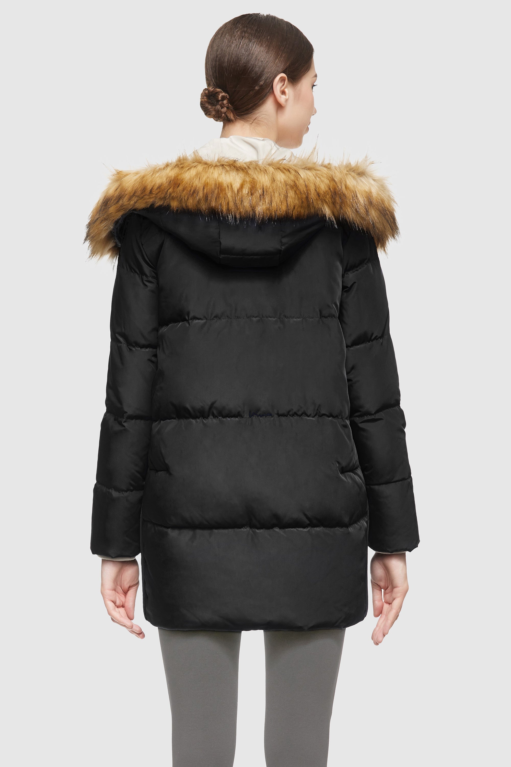 Orolay-Removable Fur Large Pockets Down Jacket-#color_Black