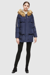 Orolay-Removable Fur Large Pockets Down Jacket-#color_Blueprint