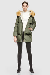 Orolay-Removable Fur Large Pockets Down Jacket-#color_Sage Green