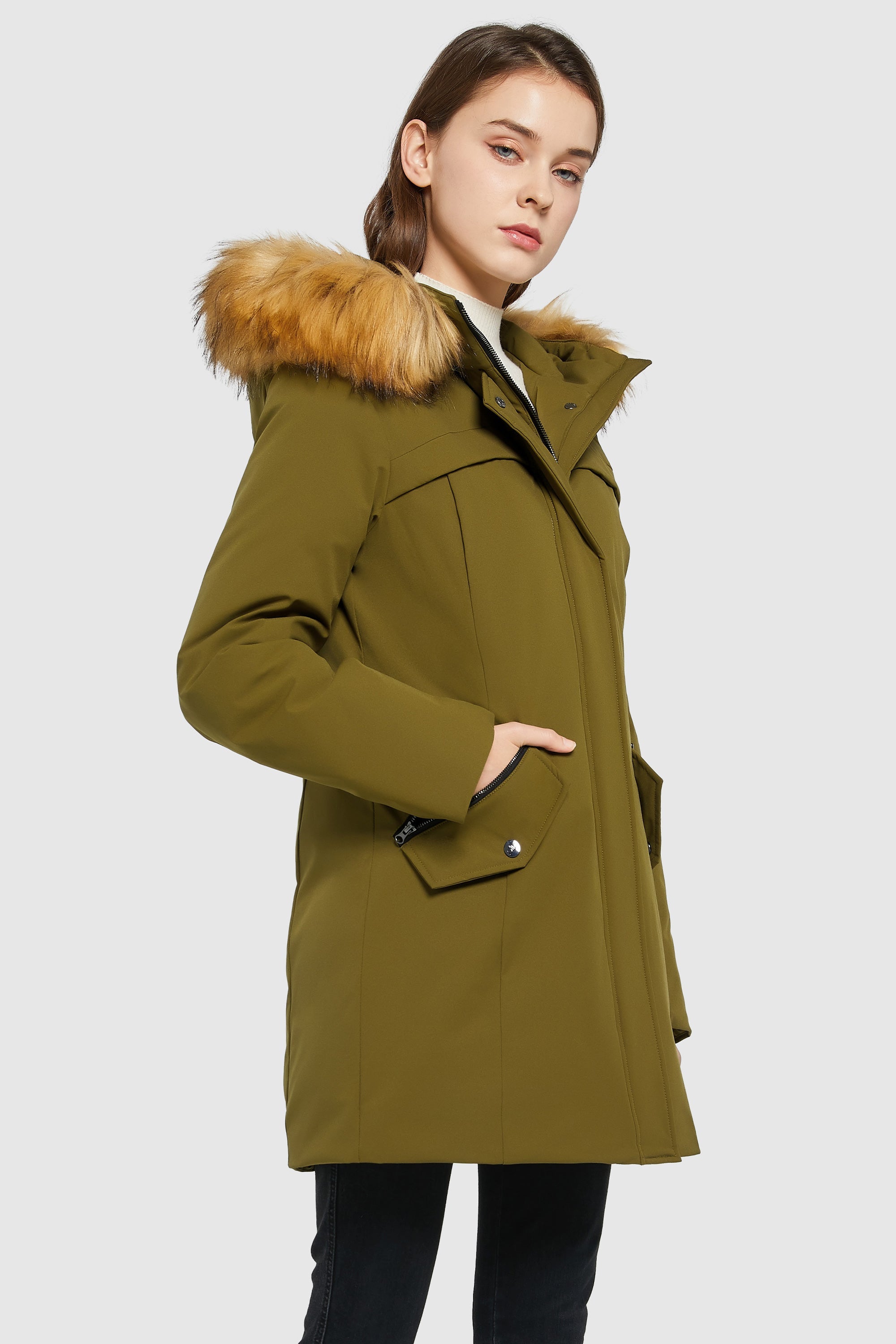 Orolay-Removable Hood Winter Down Coat-#color_Breen