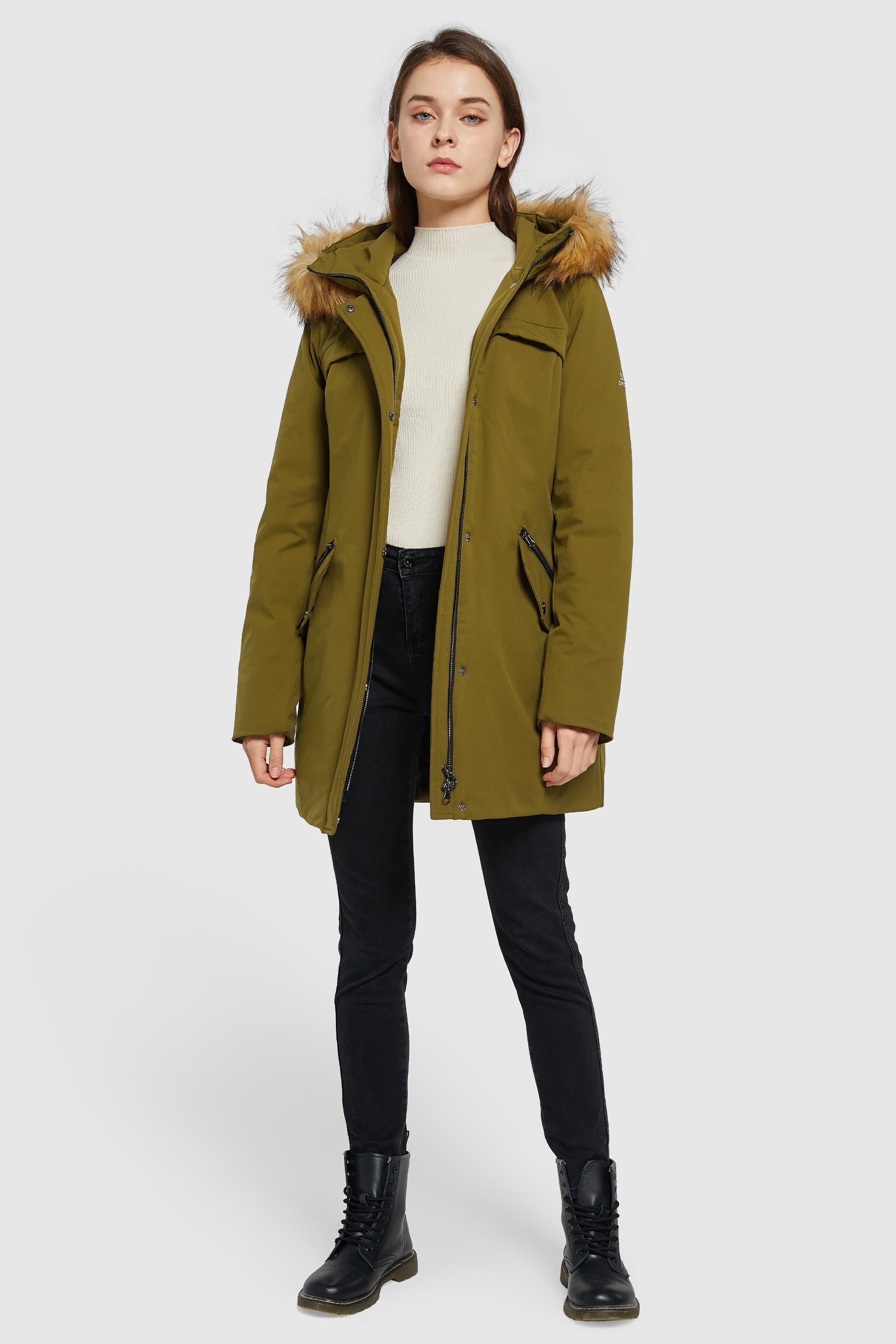 Orolay-Removable Hood Winter Down Coat-#color_Breen