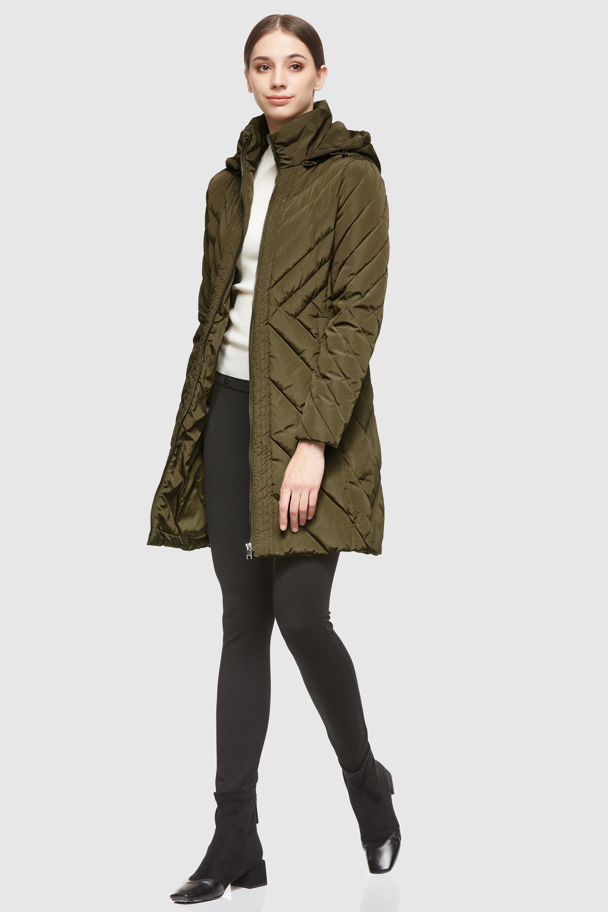 Orolay-Removable Hooded Winter Coat-#color_Fir Green