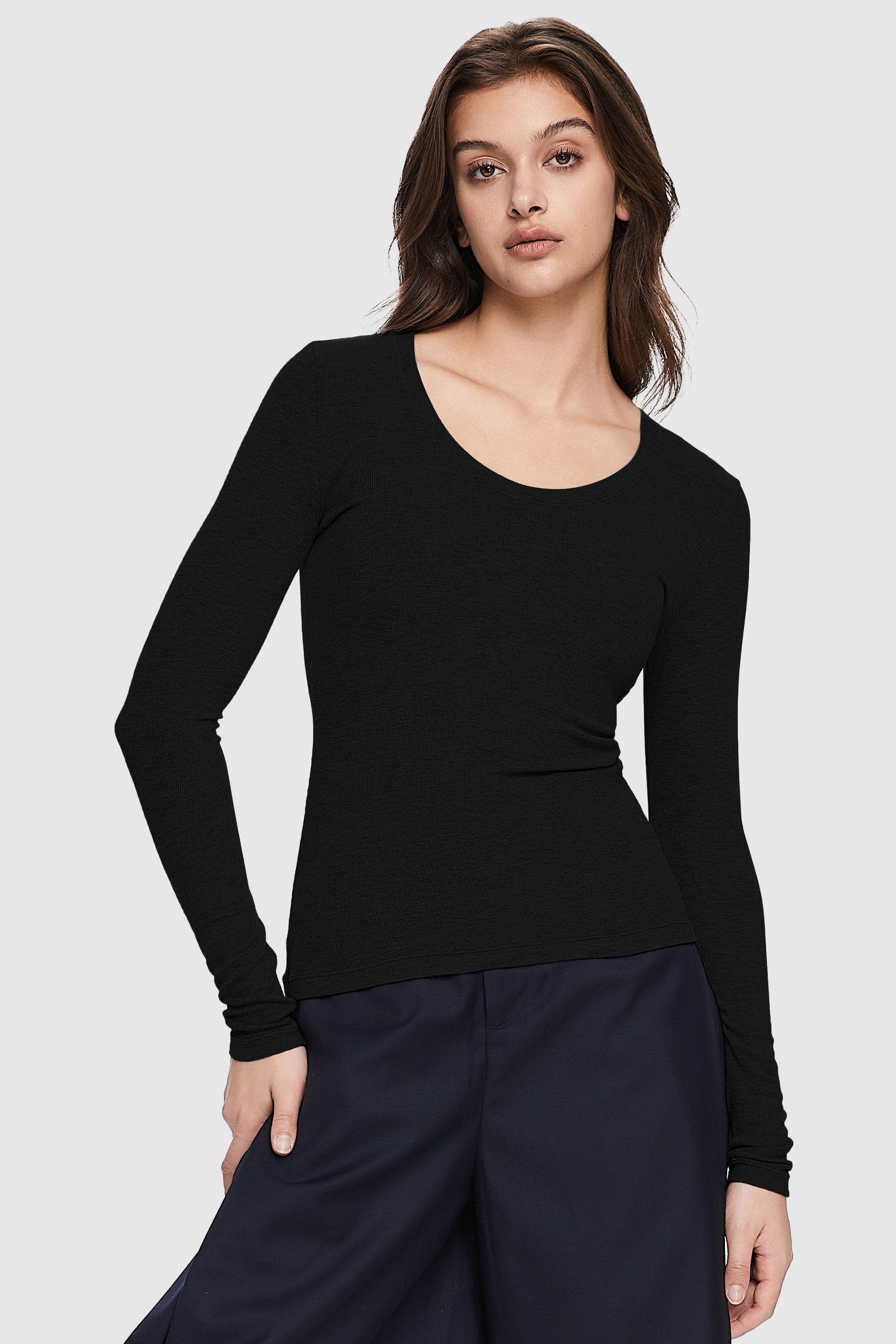 Scoop Neck Pullover Sweater from Orolay - #color_black