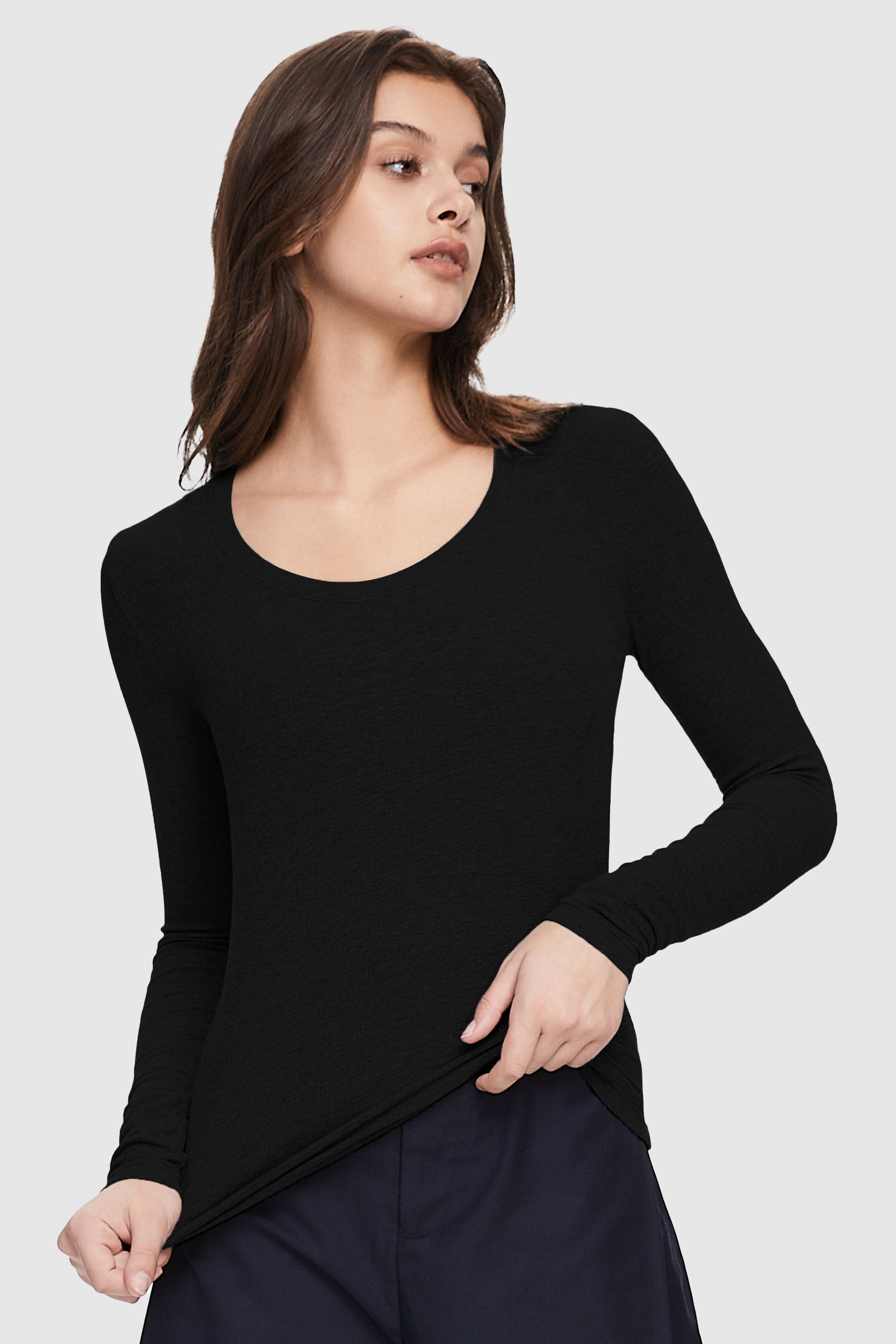 Scoop Neck Pullover Sweater from Orolay - #color_black