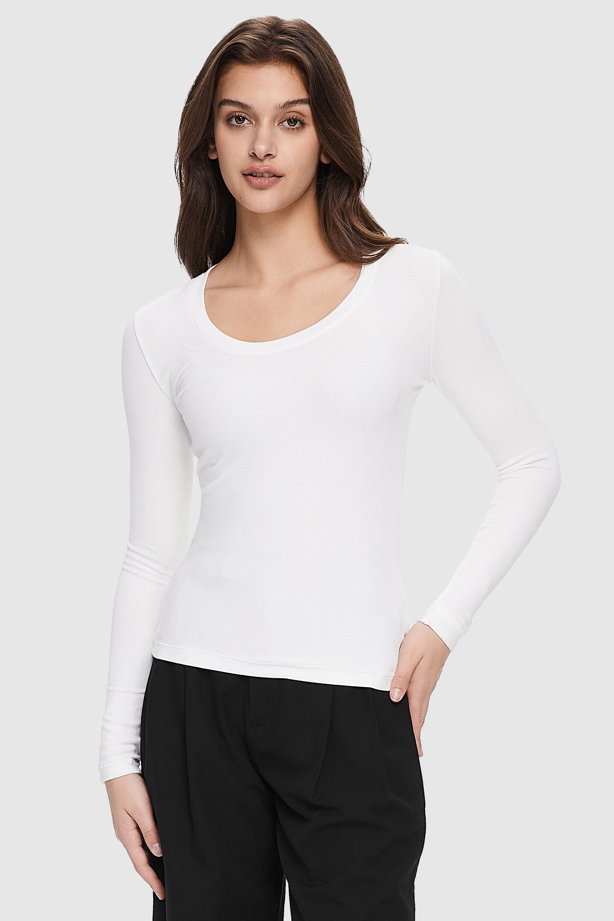 Scoop Neck Pullover Sweater from Orolay - #color_white