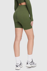 Orolay-Seamless Mid-waist Yoga Shorts-Image 3 of Seamless Crop Athletic Tops from Orolay - #color_Chive