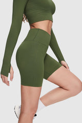 Orolay-Seamless Mid-waist Yoga Shorts-Image 4 of Seamless Crop Athletic Tops from Orolay - #color_Chive