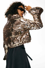 Orolay-Sequin Fashion Petite Jacket with Stand Collar-Image 4 of Sequin Fashion Petite Jacket with Stand Collar from Orolay - #color_Champagne