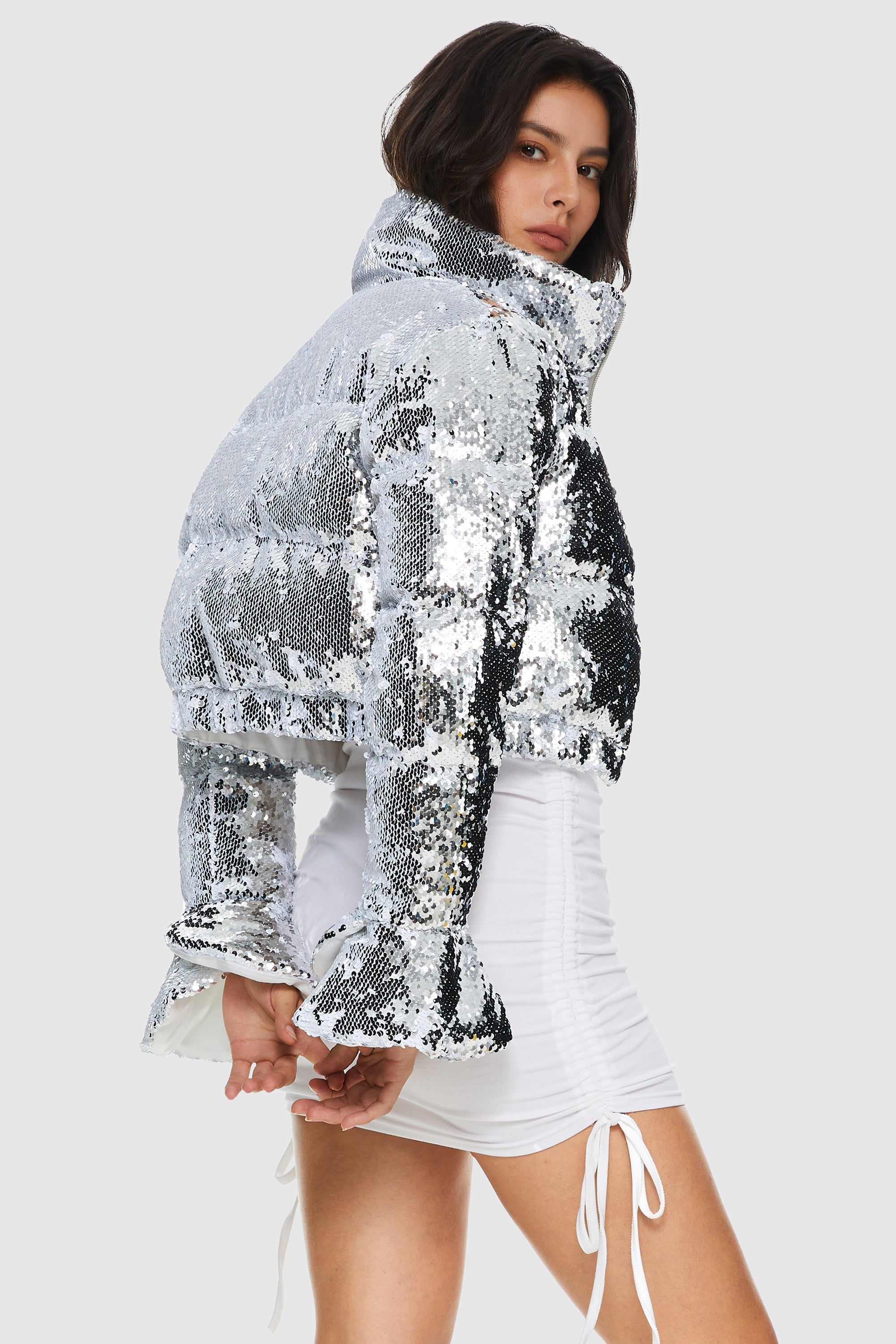 Orolay-Sequin Fashion Petite Jacket with Stand Collar-Image 4 of Sequin Fashion Petite Jacket with Stand Collar from Orolay - #color_Silver