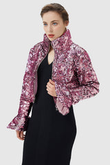 Orolay-Sequin Fashion Petite Jacket with Stand Collar-Image 2 of Sequin Fashion Petite Jacket with Stand Collar from Orolay - #color_Pink crystal