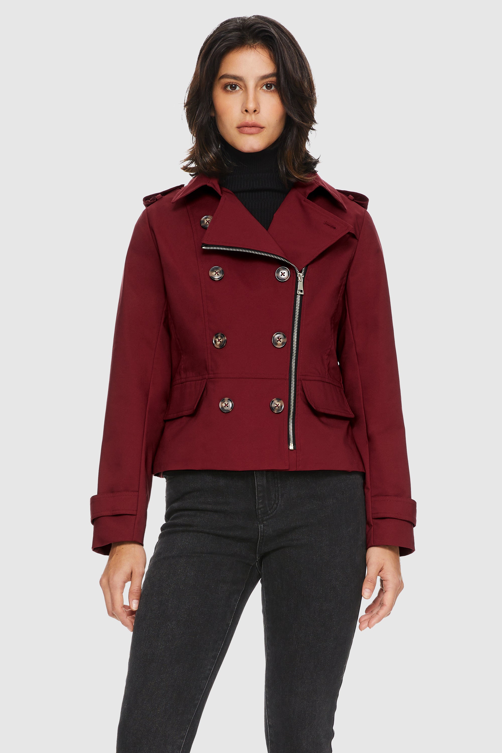 Orolay-Short Double Breasted Trench Coat-#color_Red Dahlia