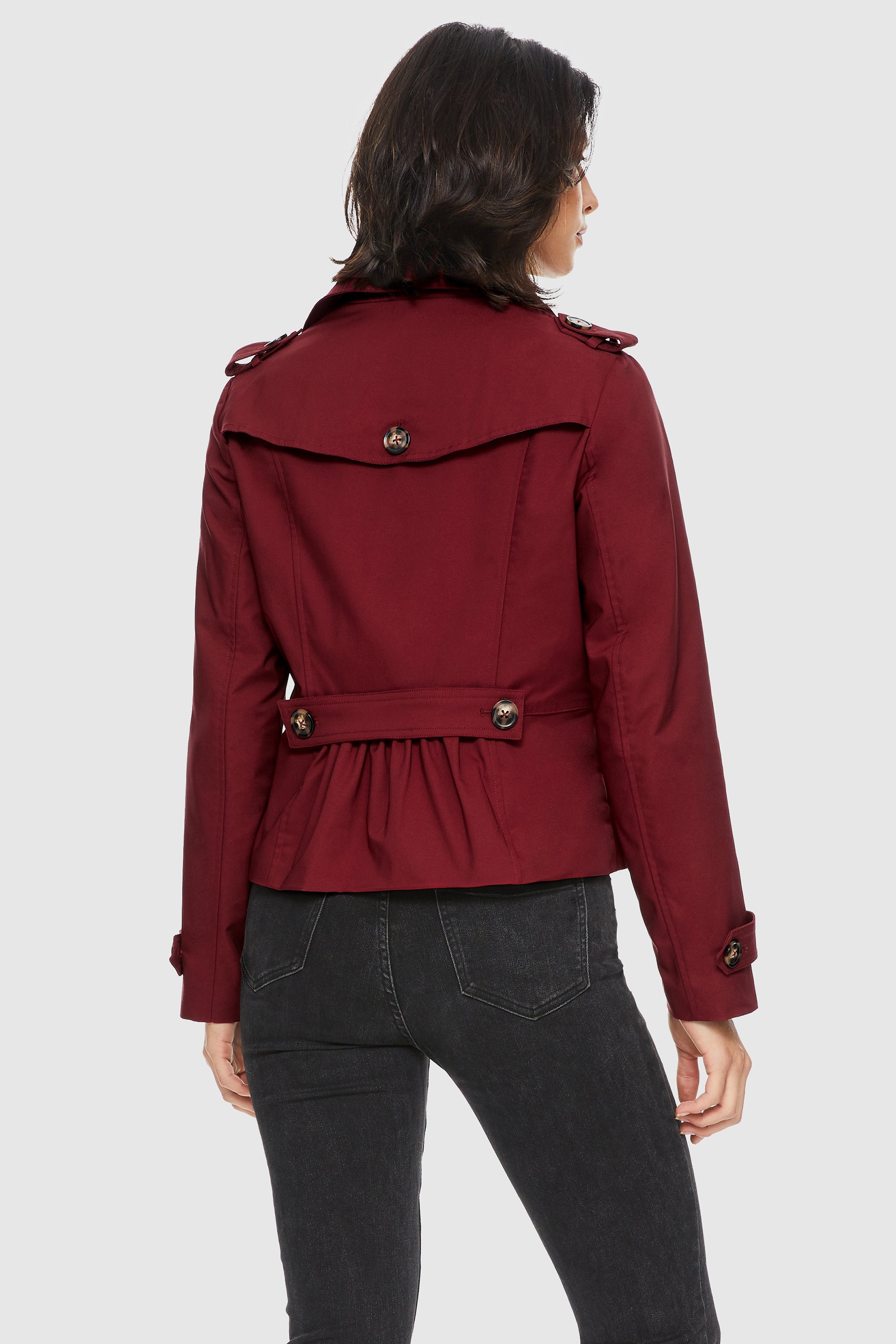 Orolay-Short Double Breasted Trench Coat-#color_Red Dahlia