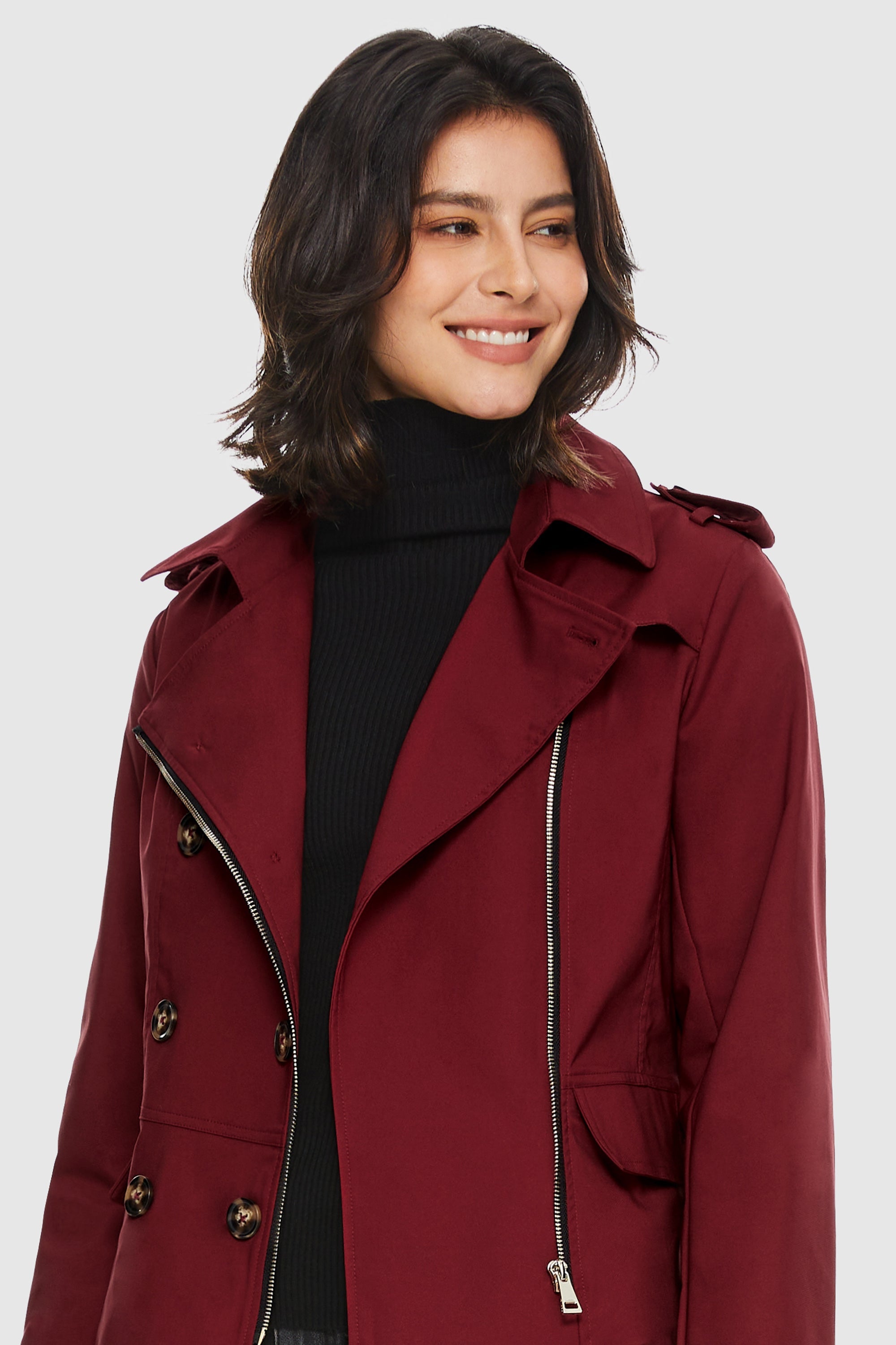 Orolay-Short Double Breasted Trench Coat-#color_Red Dahlia