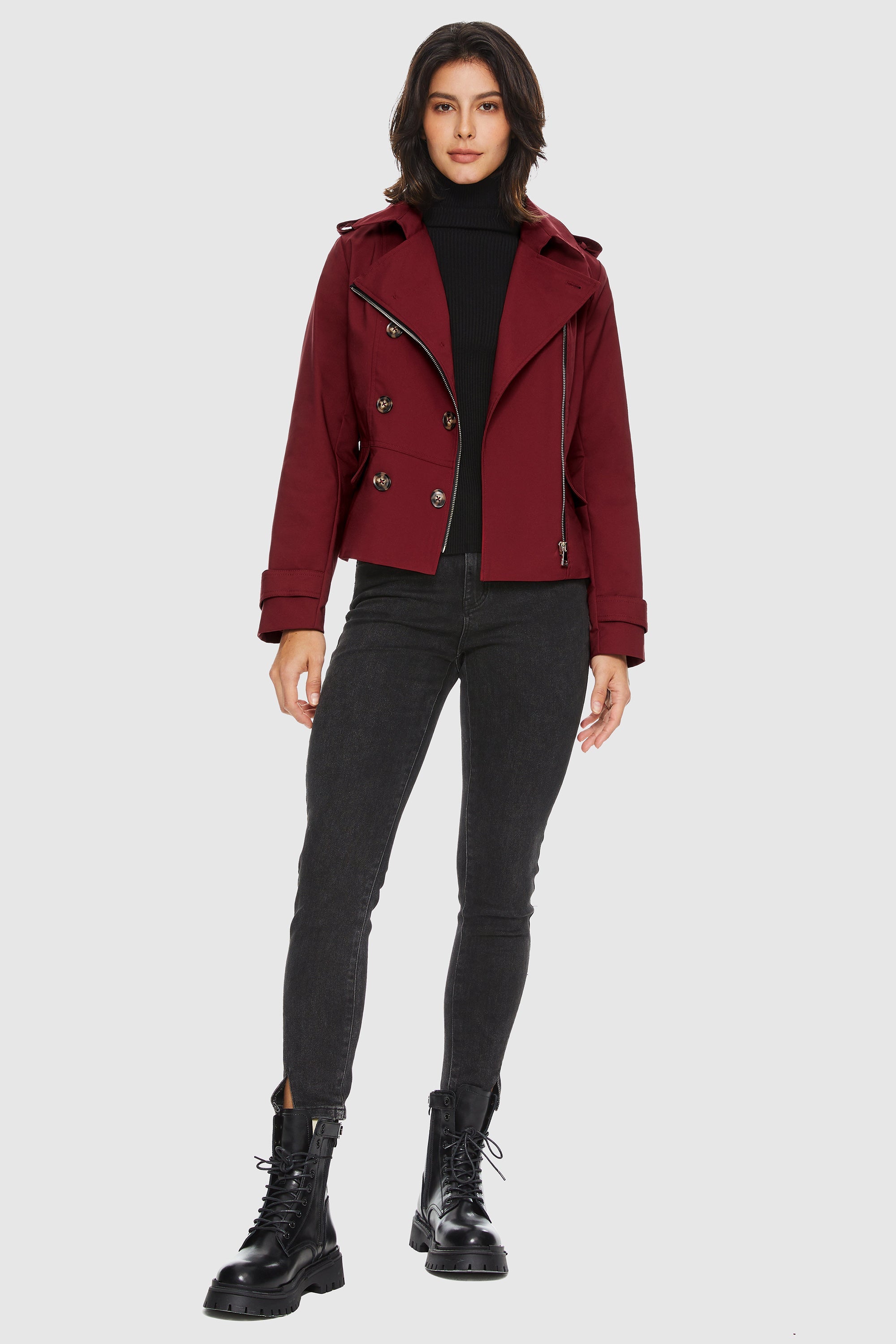 Orolay-Short Double Breasted Trench Coat-#color_Red Dahlia