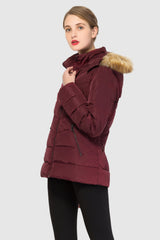 Orolay-Short Down Coat with Removable Elastic Belt-#color_Syrah