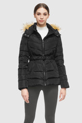 Orolay-Short Down Coat with Removable Elastic Belt-#color_Black