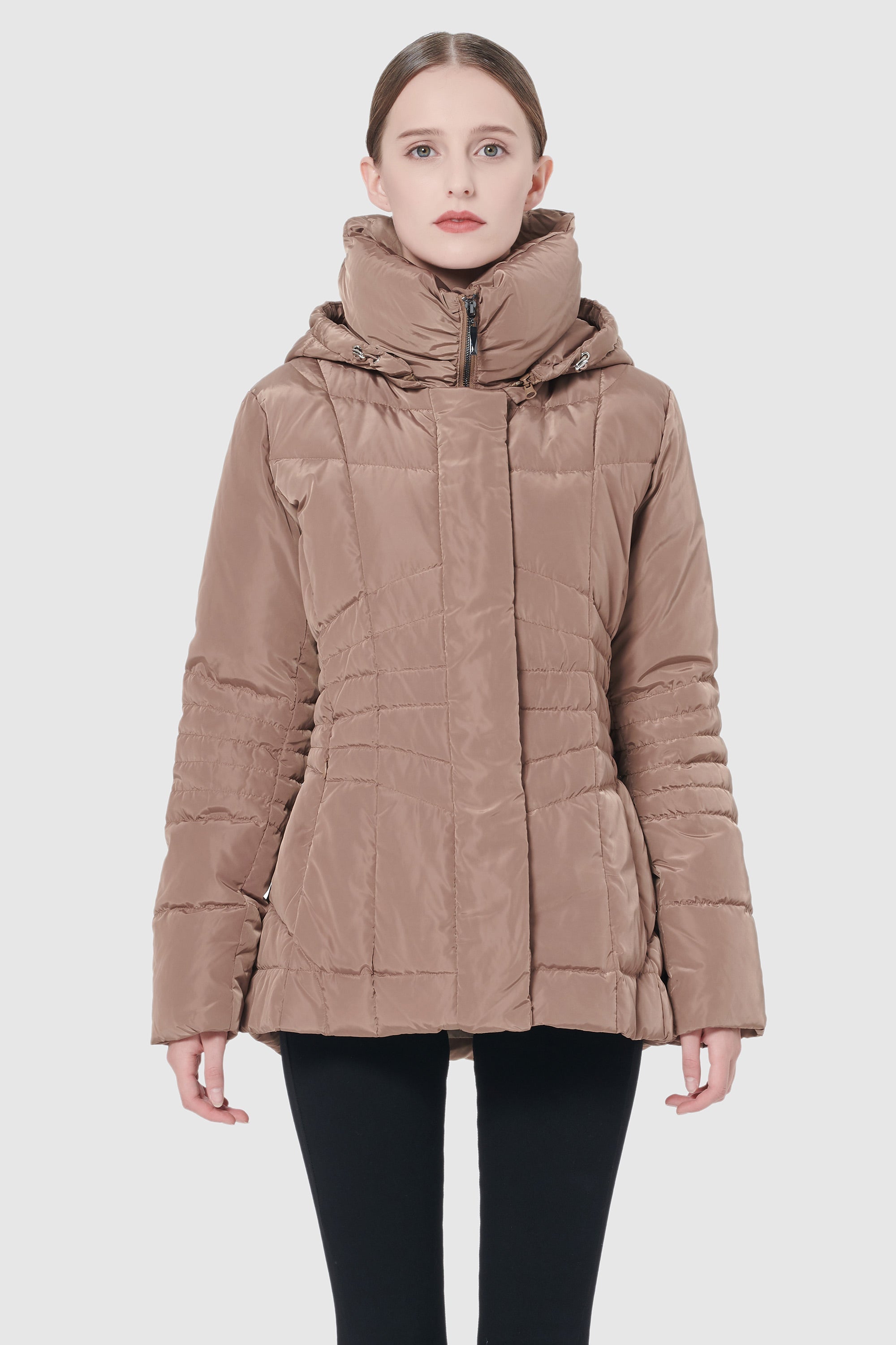 Orolay-Short Down Coat with Removable Hood-#color_Roebuck