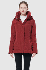 Orolay-Short Down Coat with Removable Hood-#color_Red Dahlia