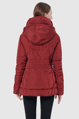 Orolay-Short Down Coat with Removable Hood-#color_Red Dahlia